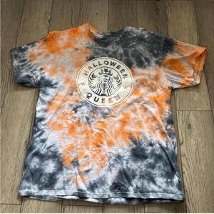 Starbucks Halloween Queen Tie-Dye Tee - Orange and Gray and white